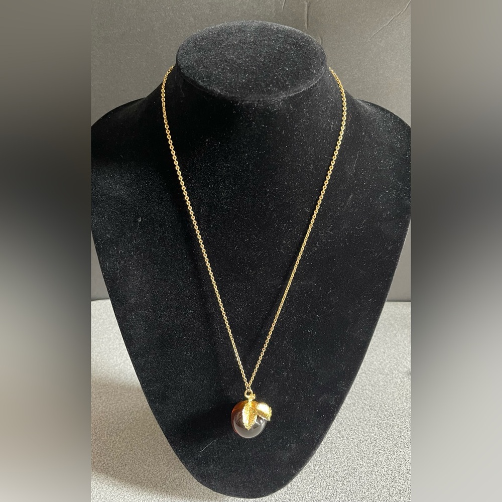 Vintage Amber Glass Apple Pendant Necklace